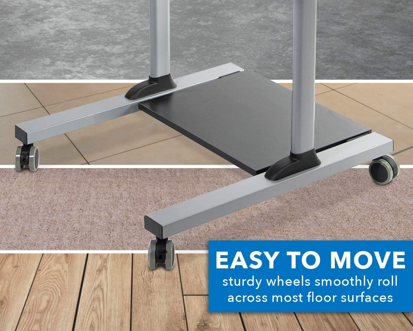 Mobile Standing Desk with Dual Monitor Mount - 40 Inch Wide Height Adjustable Rolling Computer Workstation with Four Wheels,