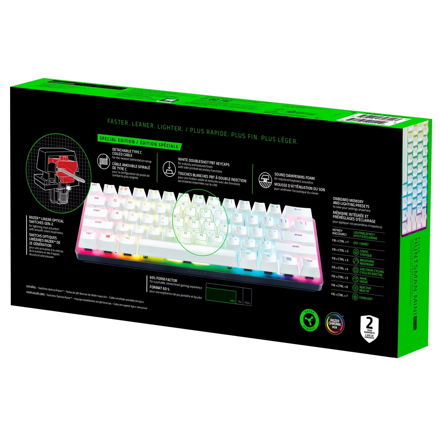 Huntsman Mini Special Edition, 60% Form Factor, Linear Optical PC Gaming Keyboard, Black/White