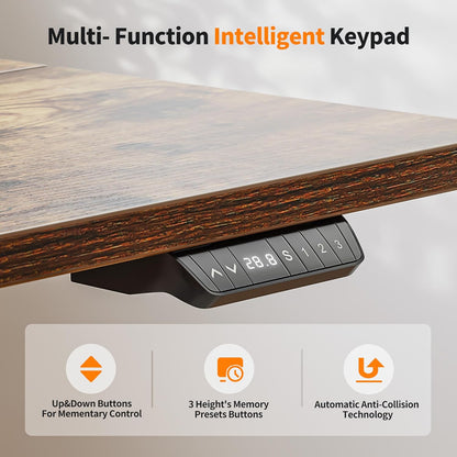 48'' Electric Standing Desk,Adjustable Height Stand up Desk,Sit Stand Home Office Desk, Rustic Brown Top