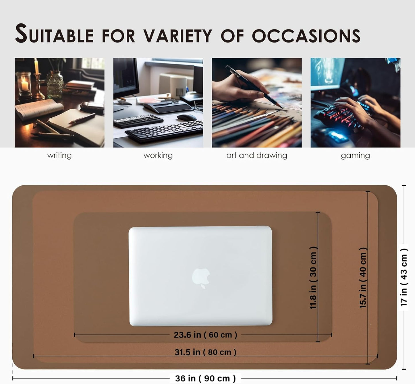 Dual Sided Leather Desk Mat - Waterproof Desk Pad for Office and Home - Desk Organization and Accessories - Ideal for Large Mouse Pad and Desk Mats on Top of Desks(Coffee+Dark Gold,31.5"X 15.7")