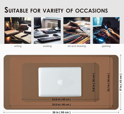 Dual Sided Leather Desk Mat - Waterproof Desk Pad for Office and Home - Desk Organization and Accessories - Ideal for Large Mouse Pad and Desk Mats on Top of Desks(Coffee+Dark Gold,31.5"X 15.7")
