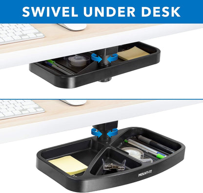 under Desk Mounted Drawer, Swivel under Desk Tray for Paper Clip, Pen, and Other Office Supplies, Attachable Small under Counter Drawer for Tables and Workbenches