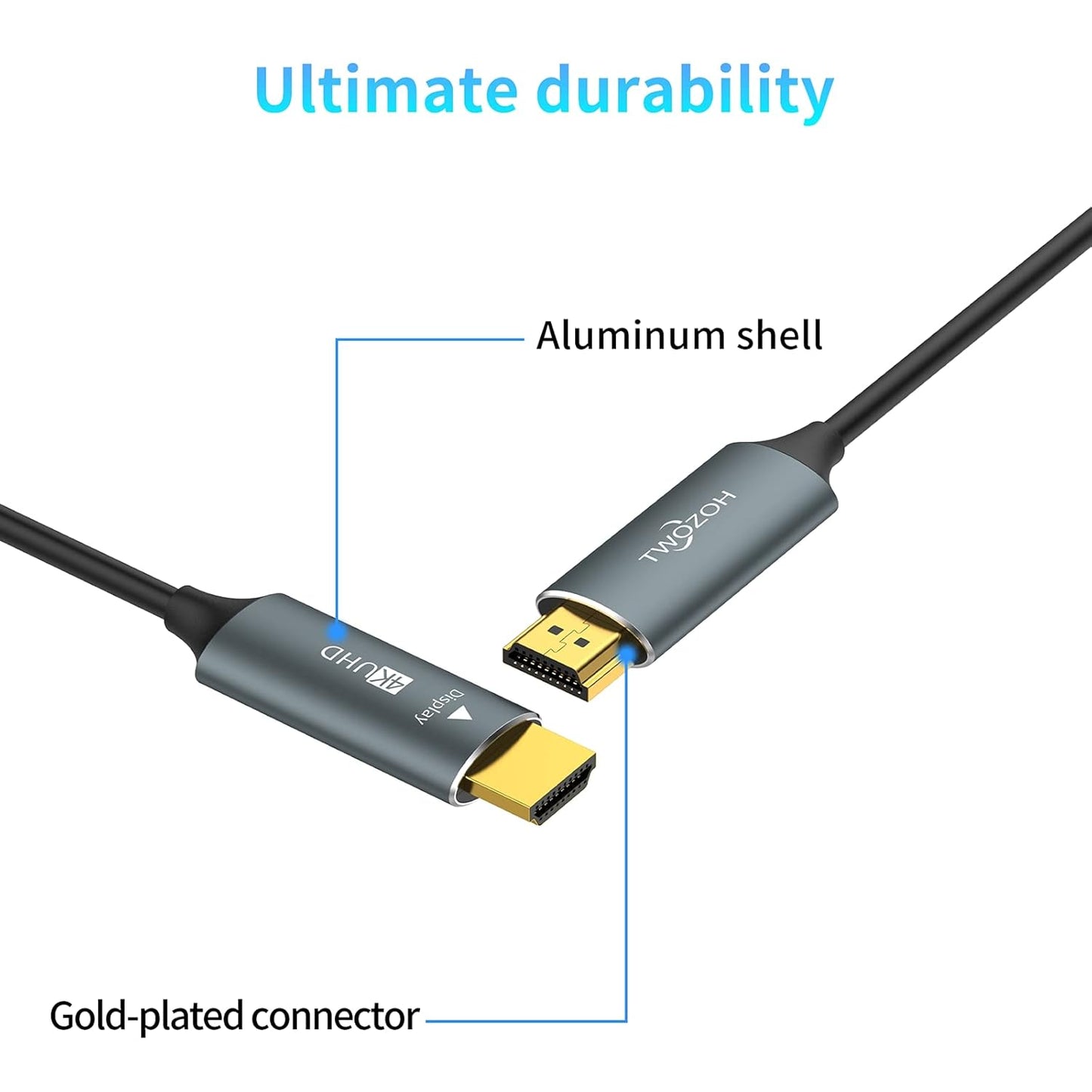 Fiber Optic HDMI Cable 50FT, 4K Fiber HDMI to HDMI Cable 4K/60Hz (4:4:4 HDR10 HDCP2.2) 1440P 144Hz 18Gbps High Speed UHD Fiber HDMI Cord(15M)
