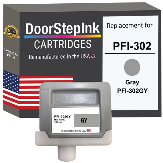 DoorStepInk Brand for Canon PFI-302 330mL Gray PFI-302GY Remanufactured in the USA Ink Cartridge-0