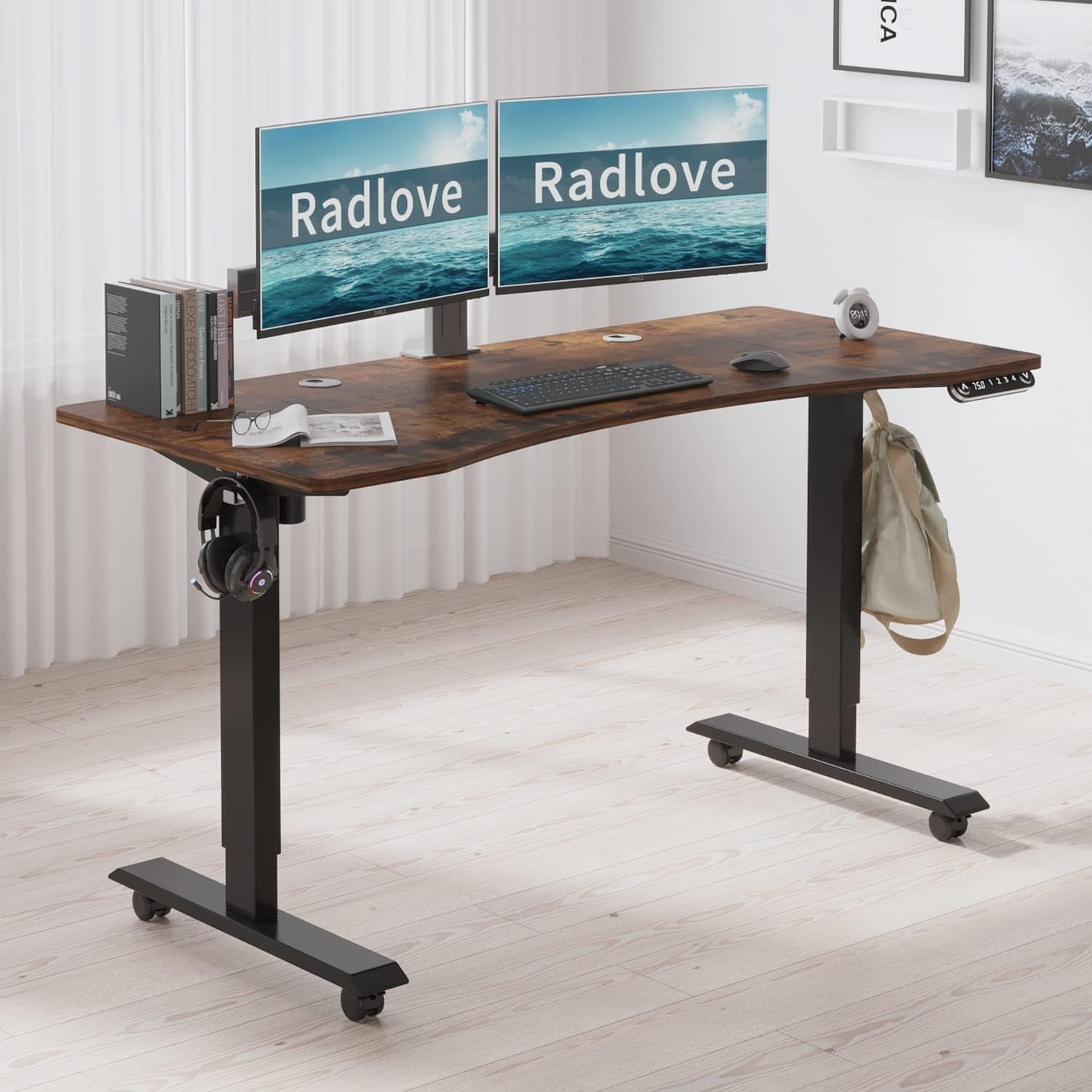 Electric Standing Desk, Height Adjustable Computer Desk Sit Stand Desk Home Office Desks with Splice Board and a under Desk