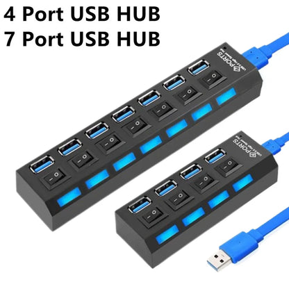 4/7 Ports USB HUB 3.0 2.0 Adapter Expander High Speed Multi USB Splitter Multiple Extender with LED Lamp Switch for PC Laptop