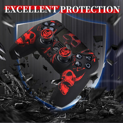 Laser Carving Silicone Skin for PS5 Controller X 1(Skulls Red) with Exclusive Thumb Grips X 8