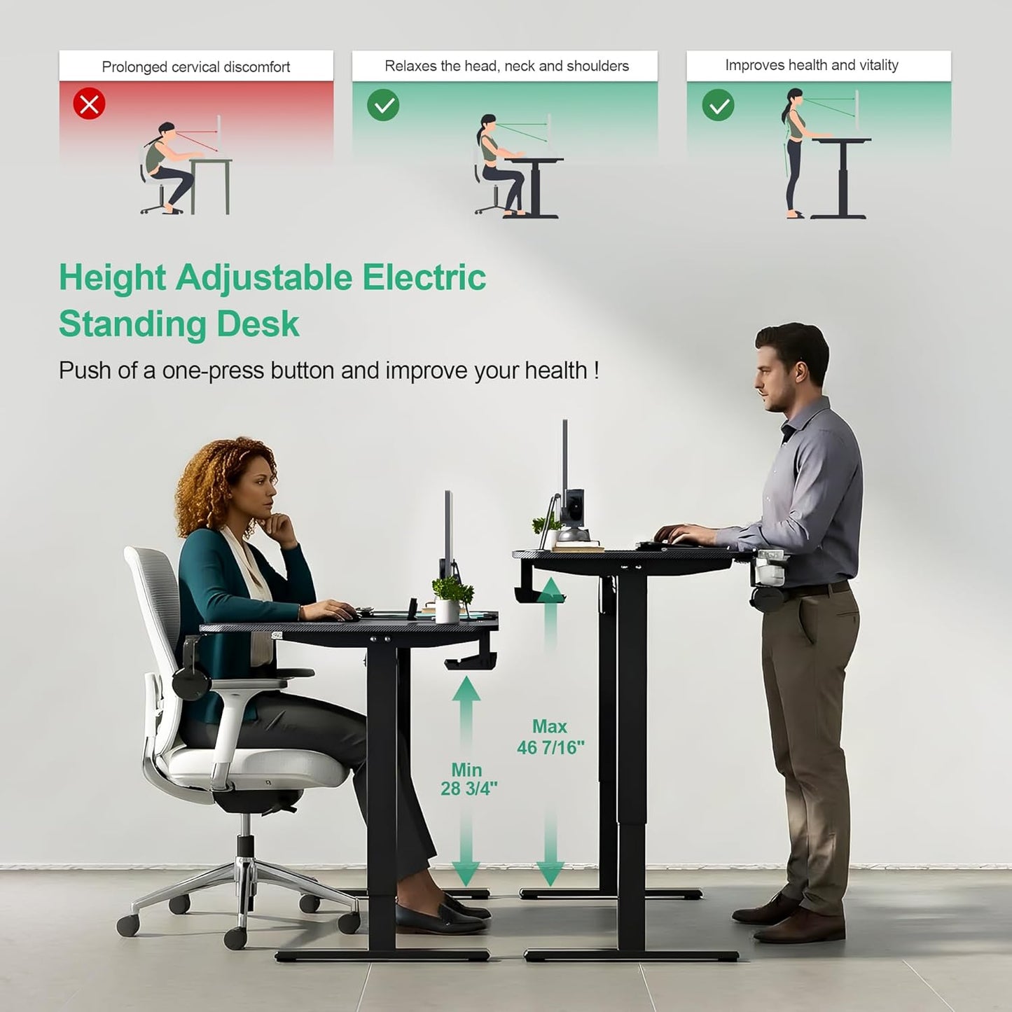 Dual Motor L Shaped Standing Desk 63”, Electric Height Adjustable Gaming Desk with Memory Presets, Child Lock, Sit Stand Reminder, Carbon Fiber Desktop, Cable Management, Cup Holder