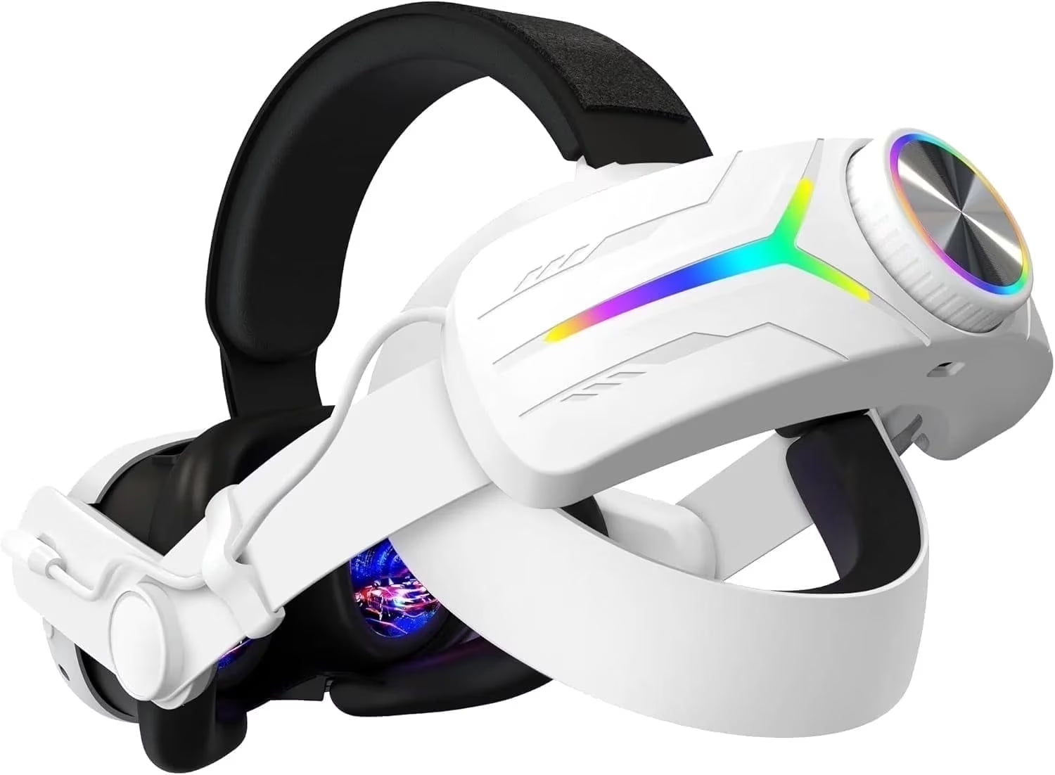 RGB Comfort Battery Head Strap 8000Mah Compatible with Meta Quest 3 Accessories, Battery Pack Elite Strap Replacement for Enhanced Support and Extend Playtime in VR White