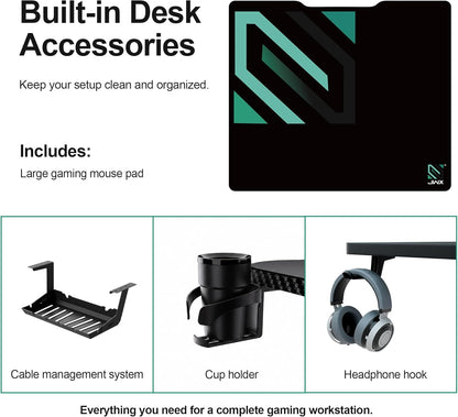 Dual Motor L Shaped Standing Desk 63”, Electric Height Adjustable Gaming Desk with Memory Presets, Child Lock, Sit Stand Reminder, Carbon Fiber Desktop, Cable Management, Cup Holder