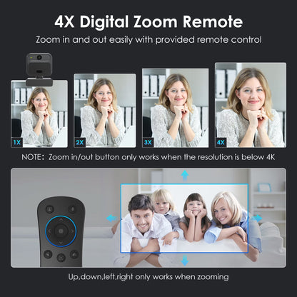4K EPTZ Webcam with Zoom Remote, Privacy Cover, Tripod, Dual Microphones for Streaming & Conference