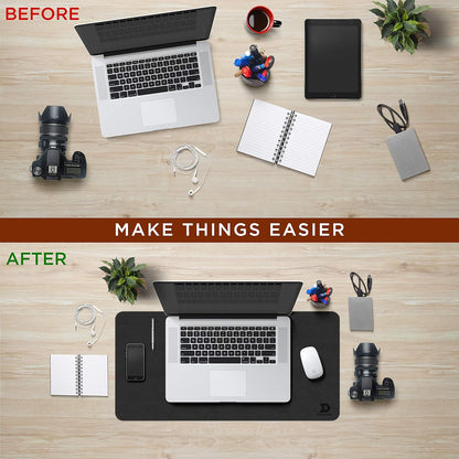 Leather Desk Pad Protector, Mouse Pad, Office Desk Mat, Non-Slip PU Leather Desk Blotter, Laptop Desk Pad, Waterproof Desk Writing Pad for Office and Home (Black/Velvet, 35.4 X 17)