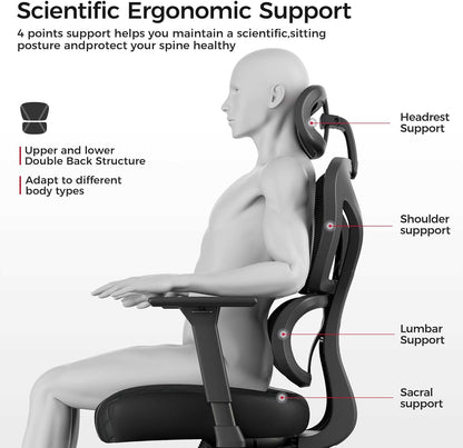 Gaming Chair,Mesh Home Office Desk Chairs,Dual Back Adaptive Lumbar Support, Adjustable 3D Armrest 2D Headrest, Breathable Comfortable PC Computer Sillas Gamer Reclining Chair（Grey）