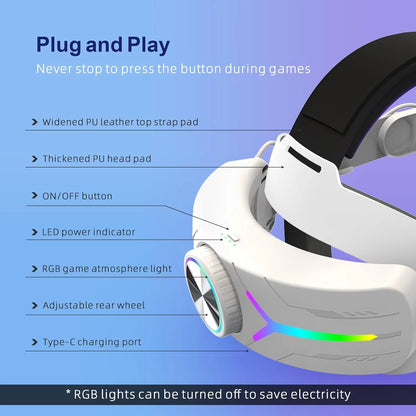 RGB Comfort Battery Head Strap 8000Mah Compatible with Meta Quest 3 Accessories, Battery Pack Elite Strap Replacement for Enhanced Support and Extend Playtime in VR White