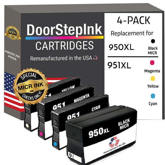 DoorStepInk Brand for HP 950XL 1 Black MICR / 951XL 3 Color 4-pack Remanufactured in the USA Ink Cartridges-0