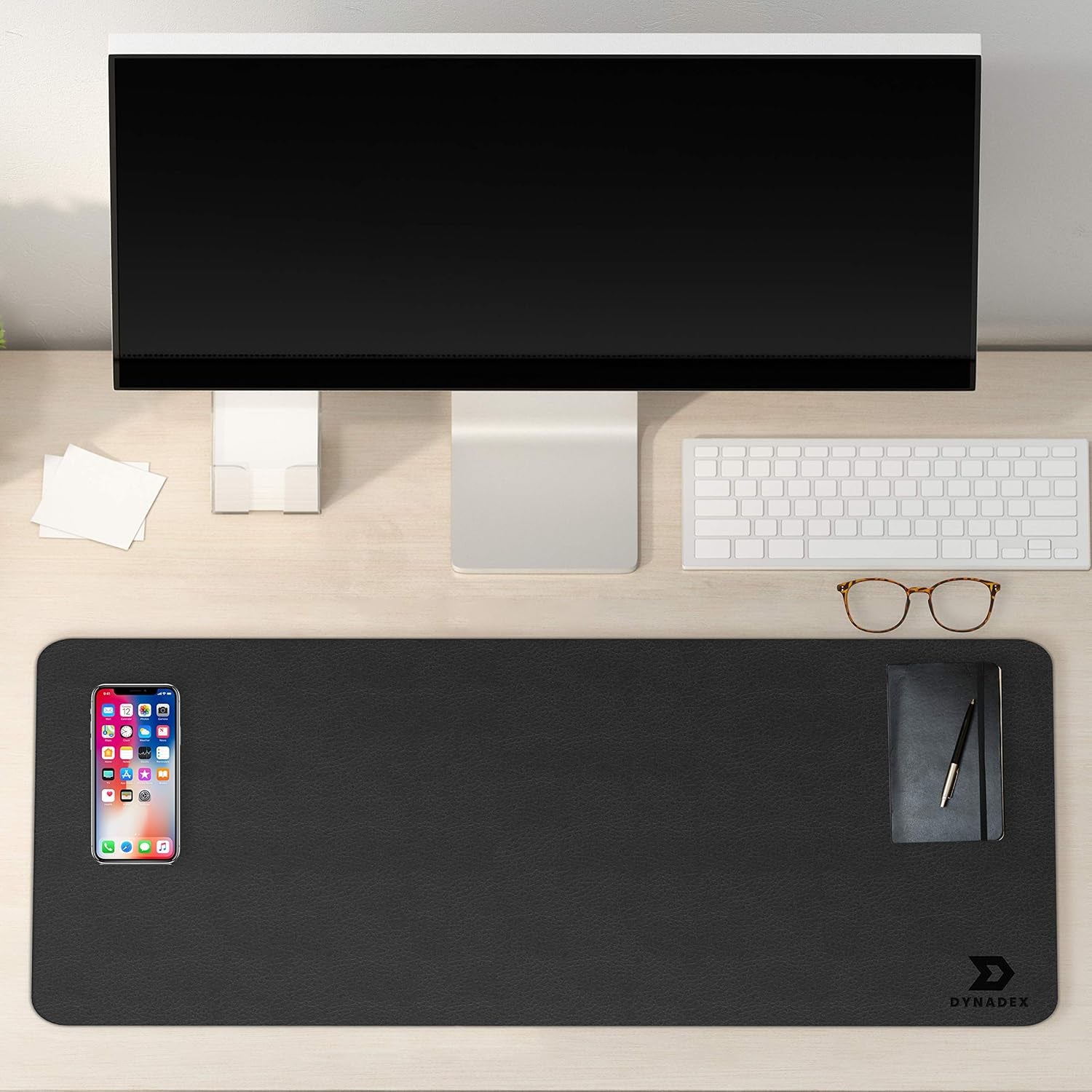 Leather Desk Pad Protector, Mouse Pad, Office Desk Mat, Non-Slip PU Leather Desk Blotter, Laptop Desk Pad, Waterproof Desk Writing Pad for Office and Home (Black/Velvet, 35.4 X 17)