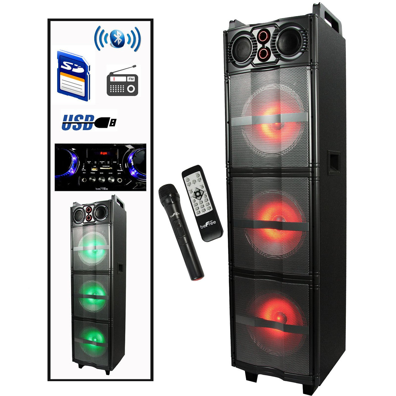 beFree Sound Triple 10 Inch Portable Bluetooth Subwoofer Speaker with Party Lights-0