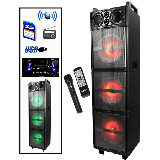 beFree Sound Triple 10 Inch Portable Bluetooth Subwoofer Speaker with Party Lights-0