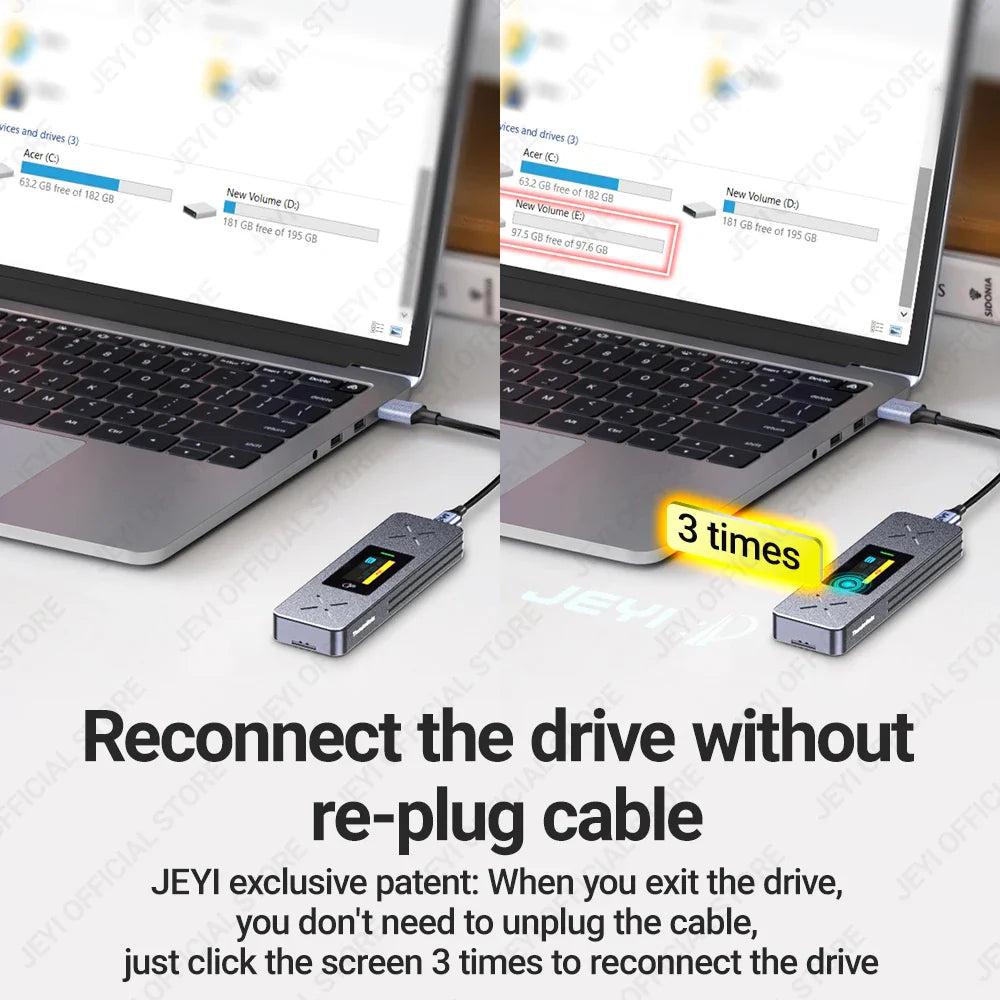 M.2 NVMe & SATA SSD Enclosure with Visual Display — USB 3.2 Gen 2 10Gbps, M-Key & B+M Key, UASP TRIM, Hot-Swap