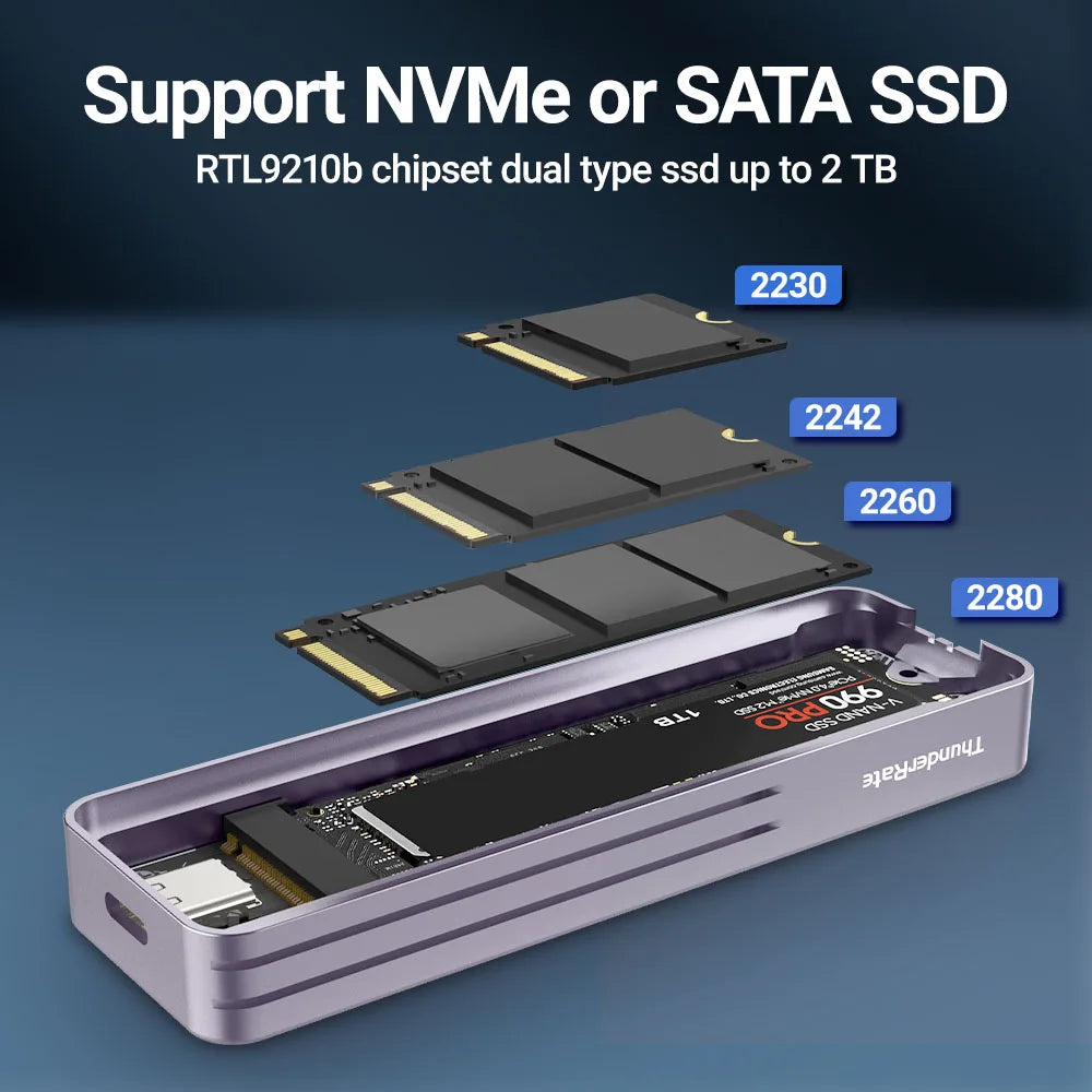 M.2 NVMe & SATA SSD Enclosure with Visual Display — USB 3.2 Gen 2 10Gbps, M-Key & B+M Key, UASP TRIM, Hot-Swap