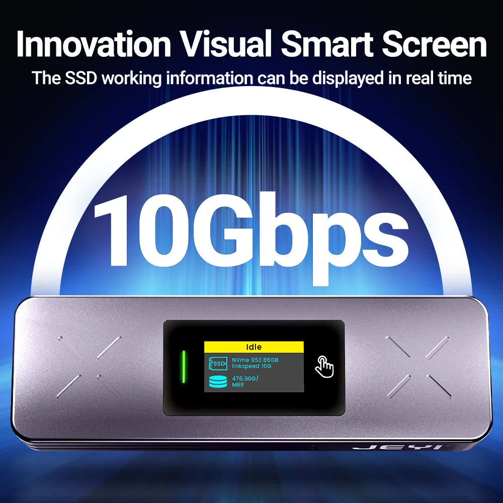 M.2 NVMe & SATA SSD Enclosure with Visual Display — USB 3.2 Gen 2 10Gbps, M-Key & B+M Key, UASP TRIM, Hot-Swap