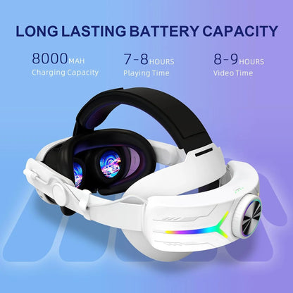 RGB Comfort Battery Head Strap 8000Mah Compatible with Meta Quest 3 Accessories, Battery Pack Elite Strap Replacement for Enhanced Support and Extend Playtime in VR White