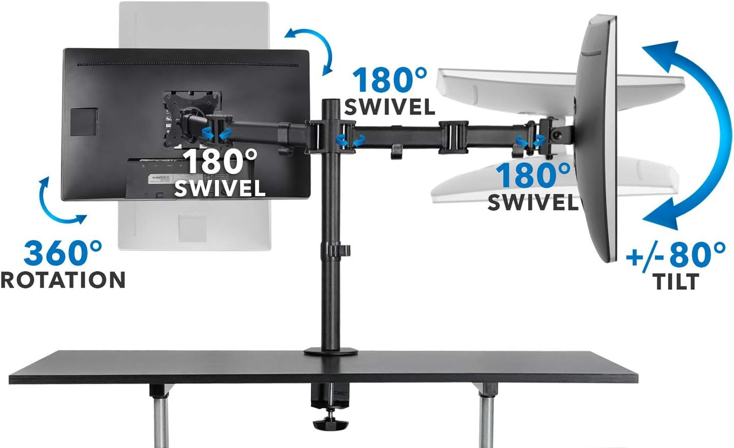 Mobile Standing Desk with Dual Monitor Mount - 40 Inch Wide Height Adjustable Rolling Computer Workstation with Four Wheels,