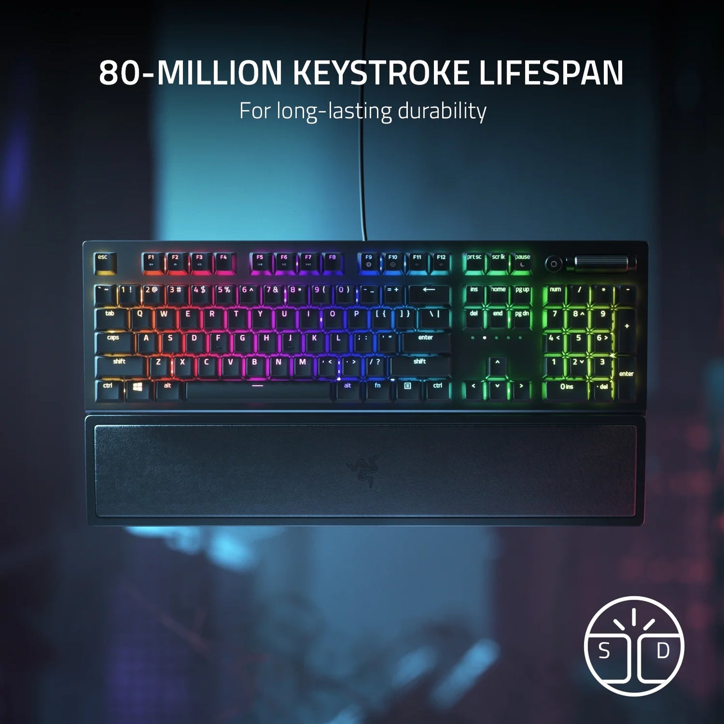Blackwidow V3 Full Size Mechanical Gaming Keyboard for PC, Chroma RGB, Wrist Rest, Black