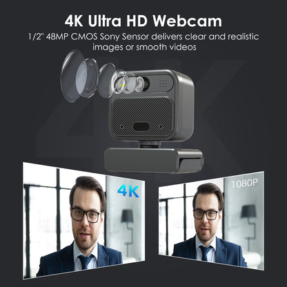 4K EPTZ Webcam with Zoom Remote, Privacy Cover, Tripod, Dual Microphones for Streaming & Conference