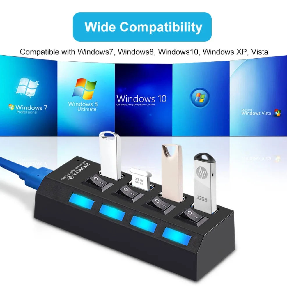 4/7 Ports USB HUB 3.0 2.0 Adapter Expander High Speed Multi USB Splitter Multiple Extender with LED Lamp Switch for PC Laptop