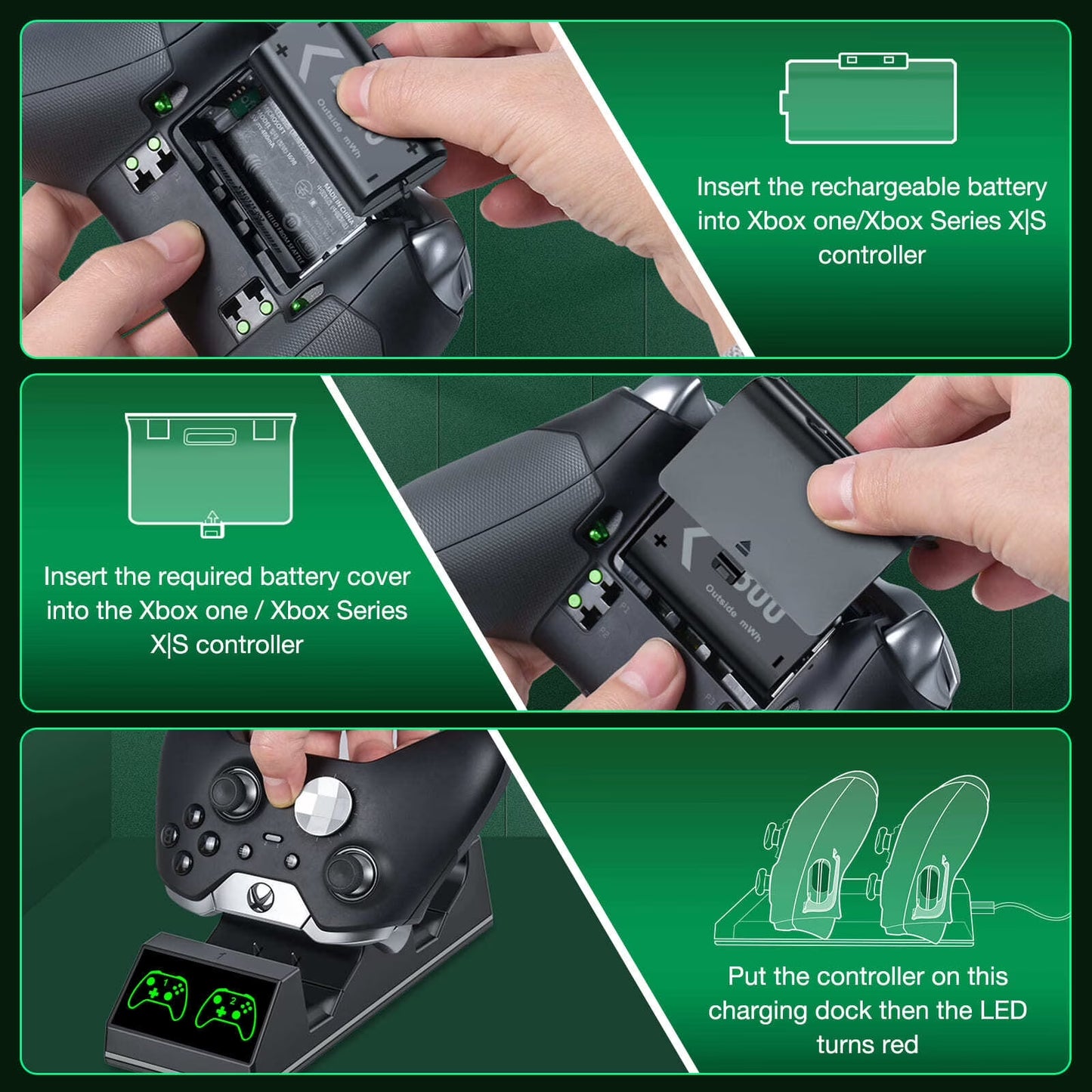 Controller Charger for Xbox One, Xbox Controller Charging Station with 2 X 4800Mwh Rechargeable Battery Packs for Xbox Series X/S/One X/S/Elite,Xbox Accessories