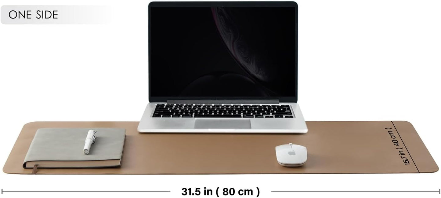 Dual Sided Leather Desk Mat - Waterproof Desk Pad for Office and Home - Desk Organization and Accessories - Ideal for Large Mouse Pad and Desk Mats on Top of Desks(Coffee+Dark Gold,31.5"X 15.7")