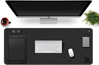 Leather Desk Pad Protector, Mouse Pad, Office Desk Mat, Non-Slip PU Leather Desk Blotter, Laptop Desk Pad, Waterproof Desk Writing Pad for Office and Home (Black/Velvet, 35.4 X 17)